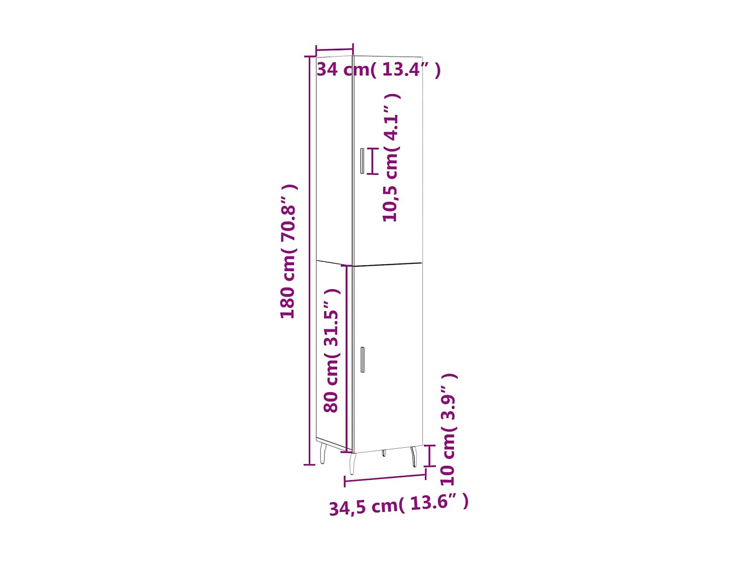 Hoge kast 34,5x34x180 cm bewerkt hout sonoma eikenkleurig
