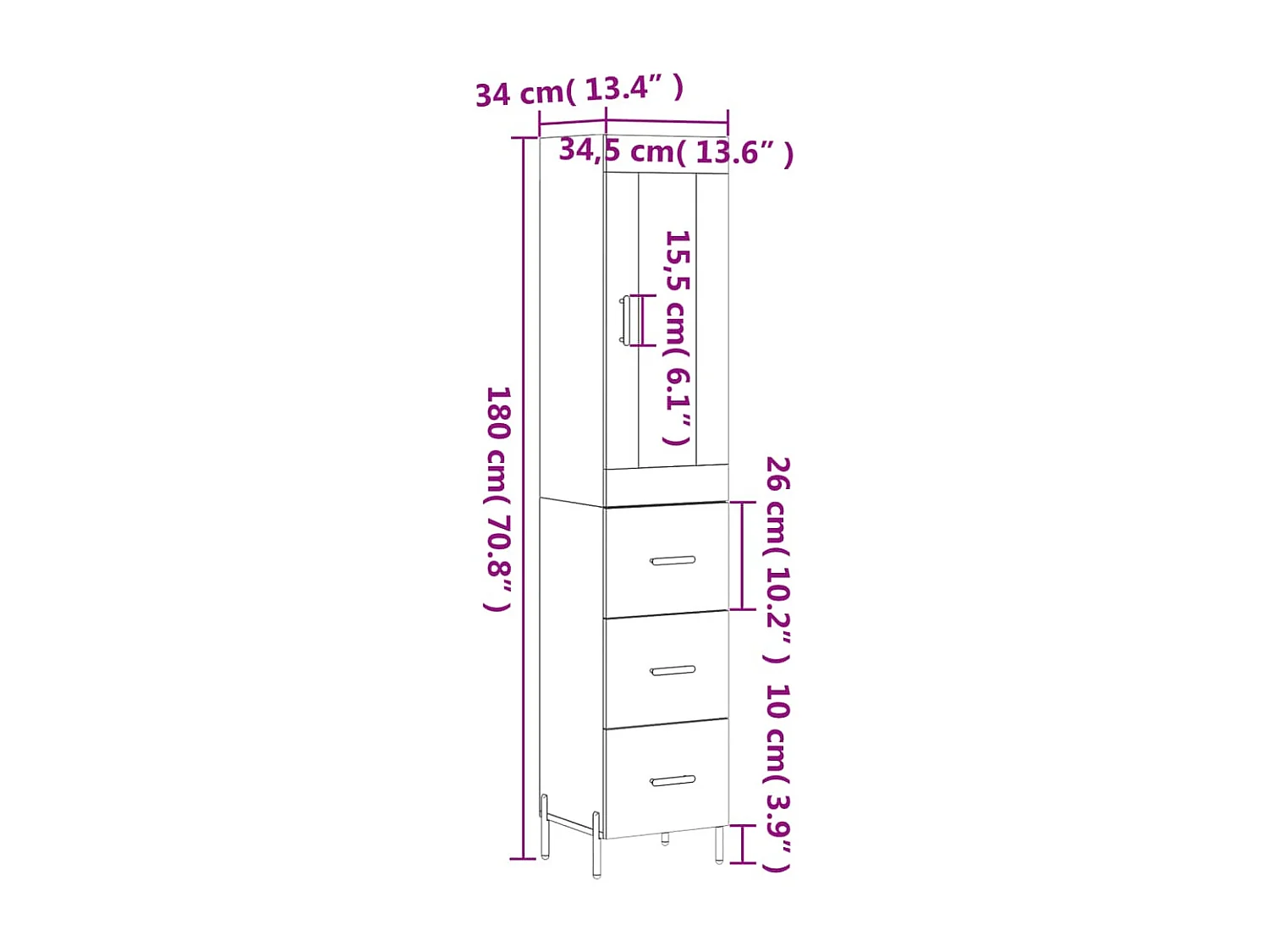 Buffet haut Sonoma gris 34,5x34x180 cm Bois d'ingénierie