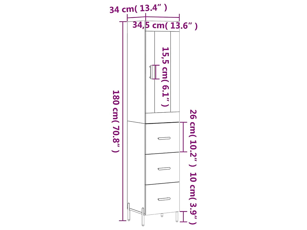 Buffet haut Sonoma gris 34,5x34x180 cm Bois d'ingénierie