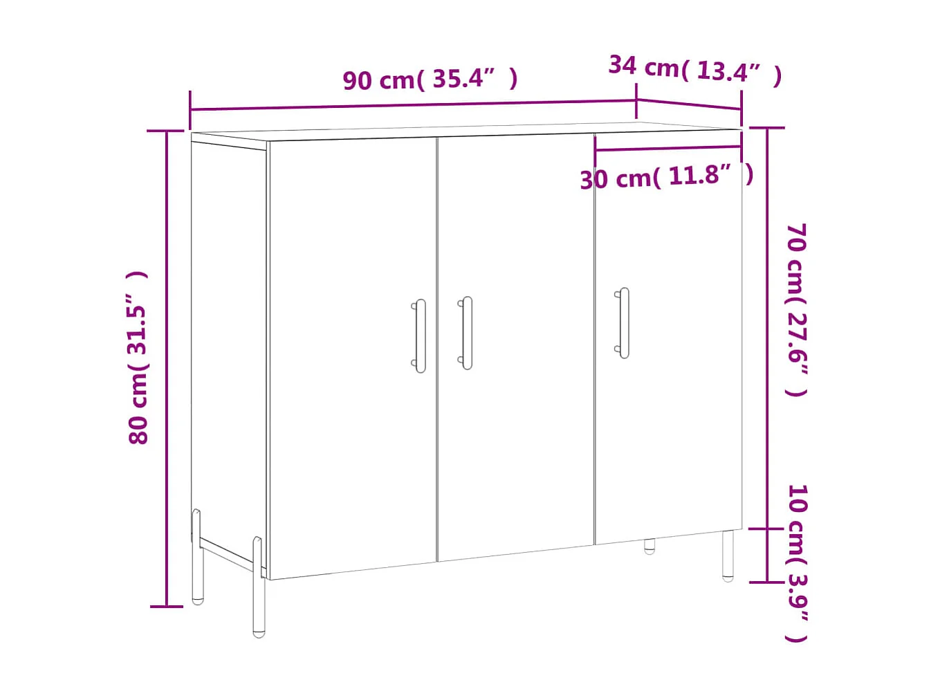 Credenza Bianca 90x34x80 cm in Legno Multistrato