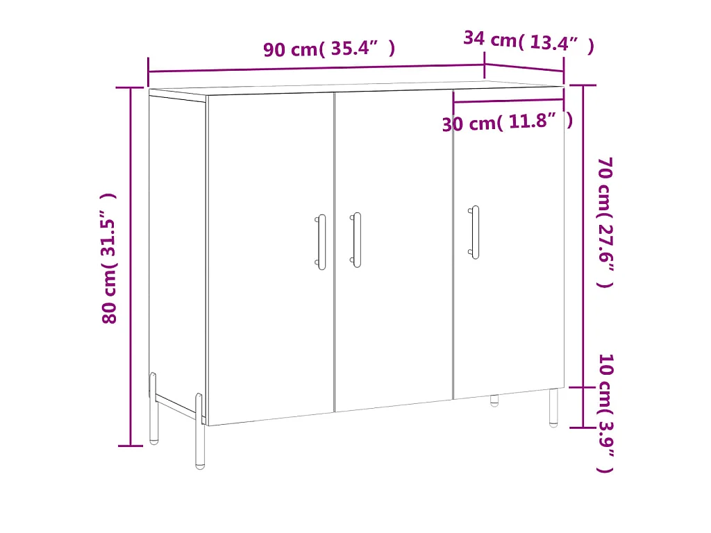 Sideboard Weiß 90x34x80 cm Holzwerkstoff