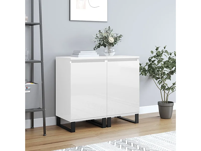 Aparadores 2 pcs 40x35x70 cm deriv. de madeira branco brilhante