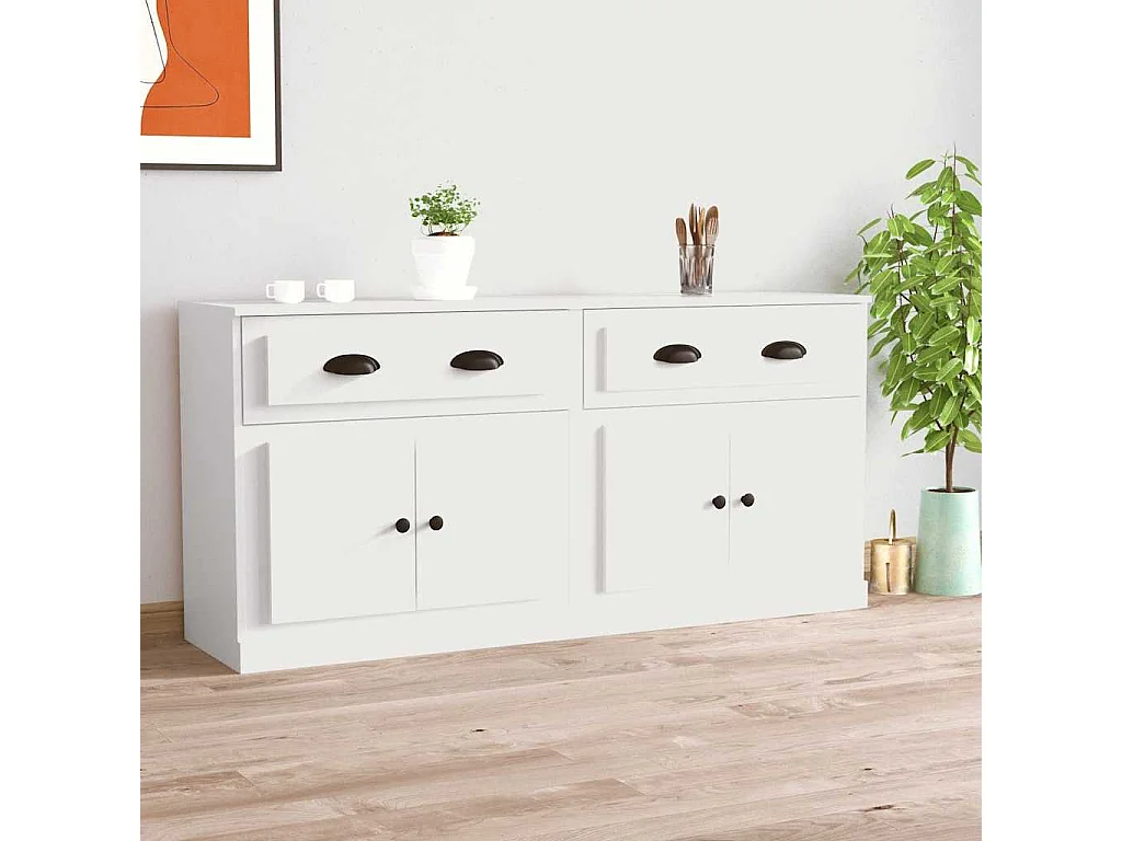 Sideboards 2 Stk. Weiß Holzwerkstoff