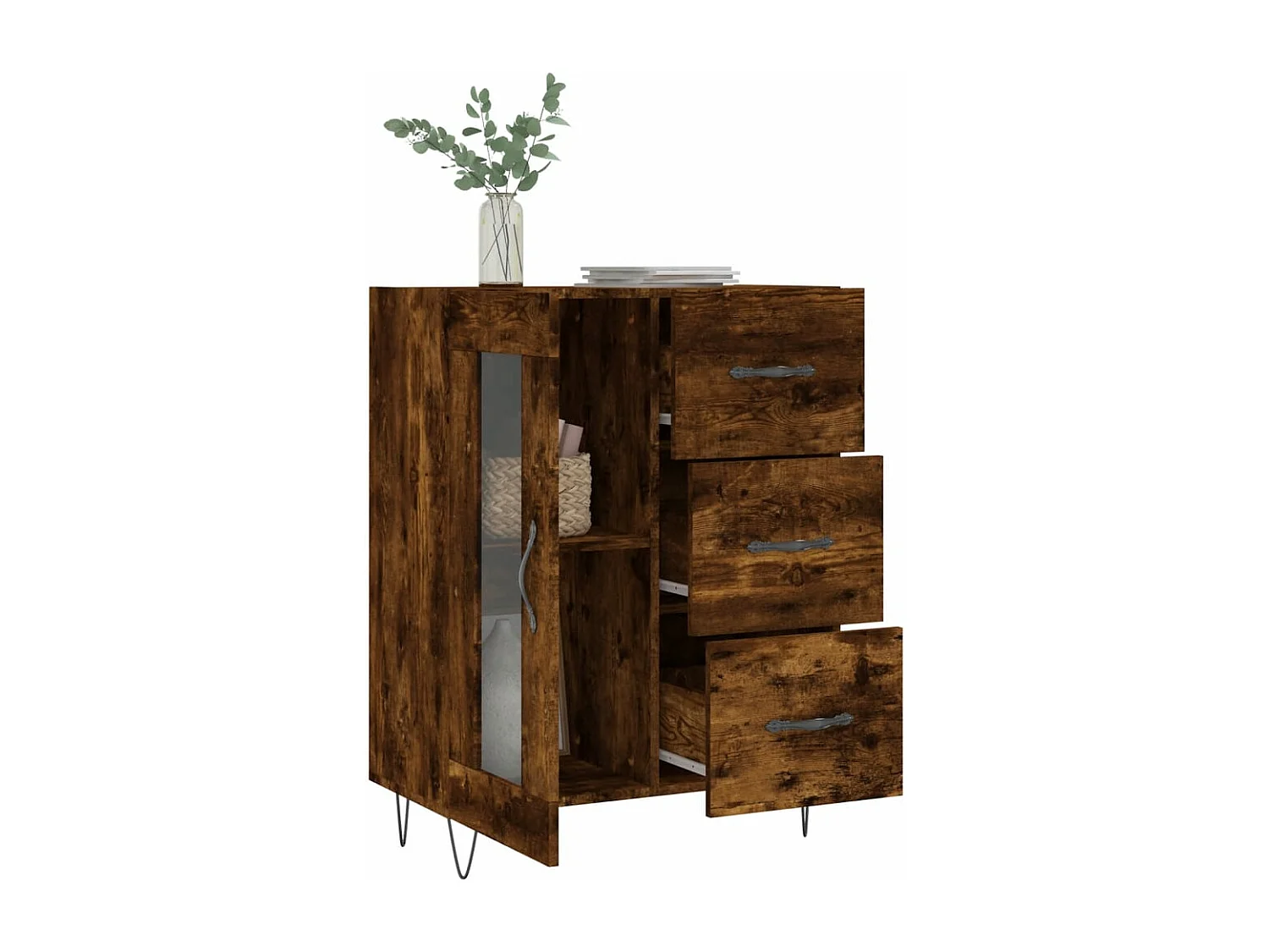 Buffet chêne fumé 69,5x34x90 cm bois d'ingénierie