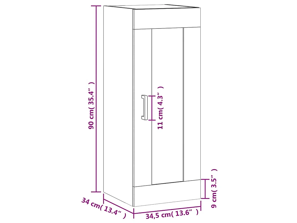 Mobile a Parete Rovere Fumo 34,5x34x90 cm in Legno Multistrato