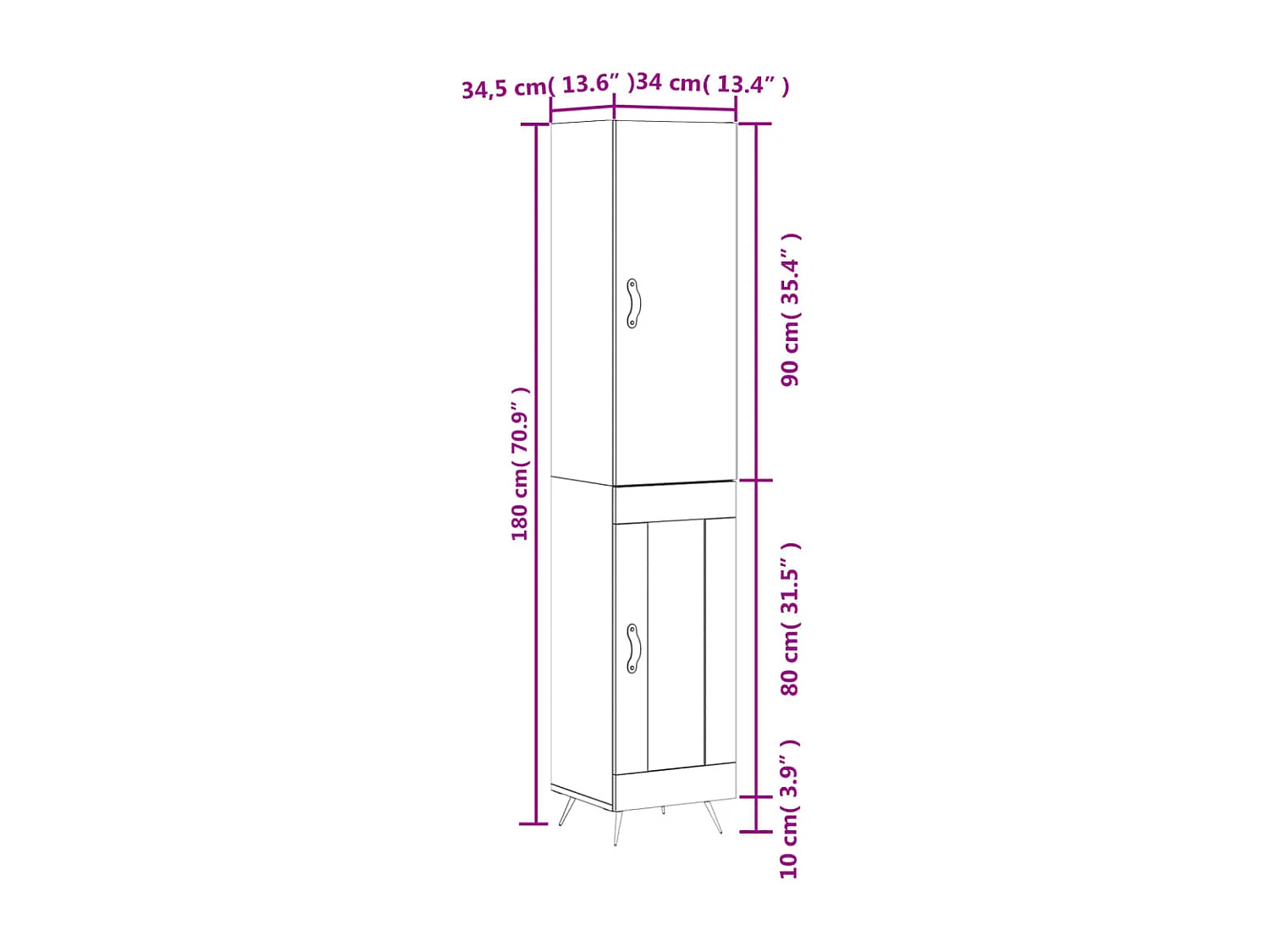 Buffet haut Gris béton 34,5x34x180 cm Bois d'ingénierie