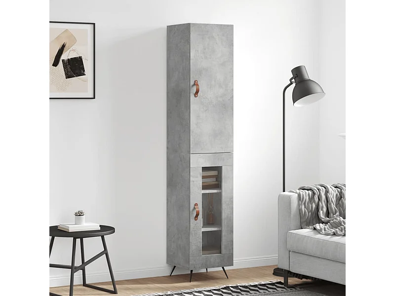 Buffet haut Gris béton 34,5x34x180 cm Bois d'ingénierie
