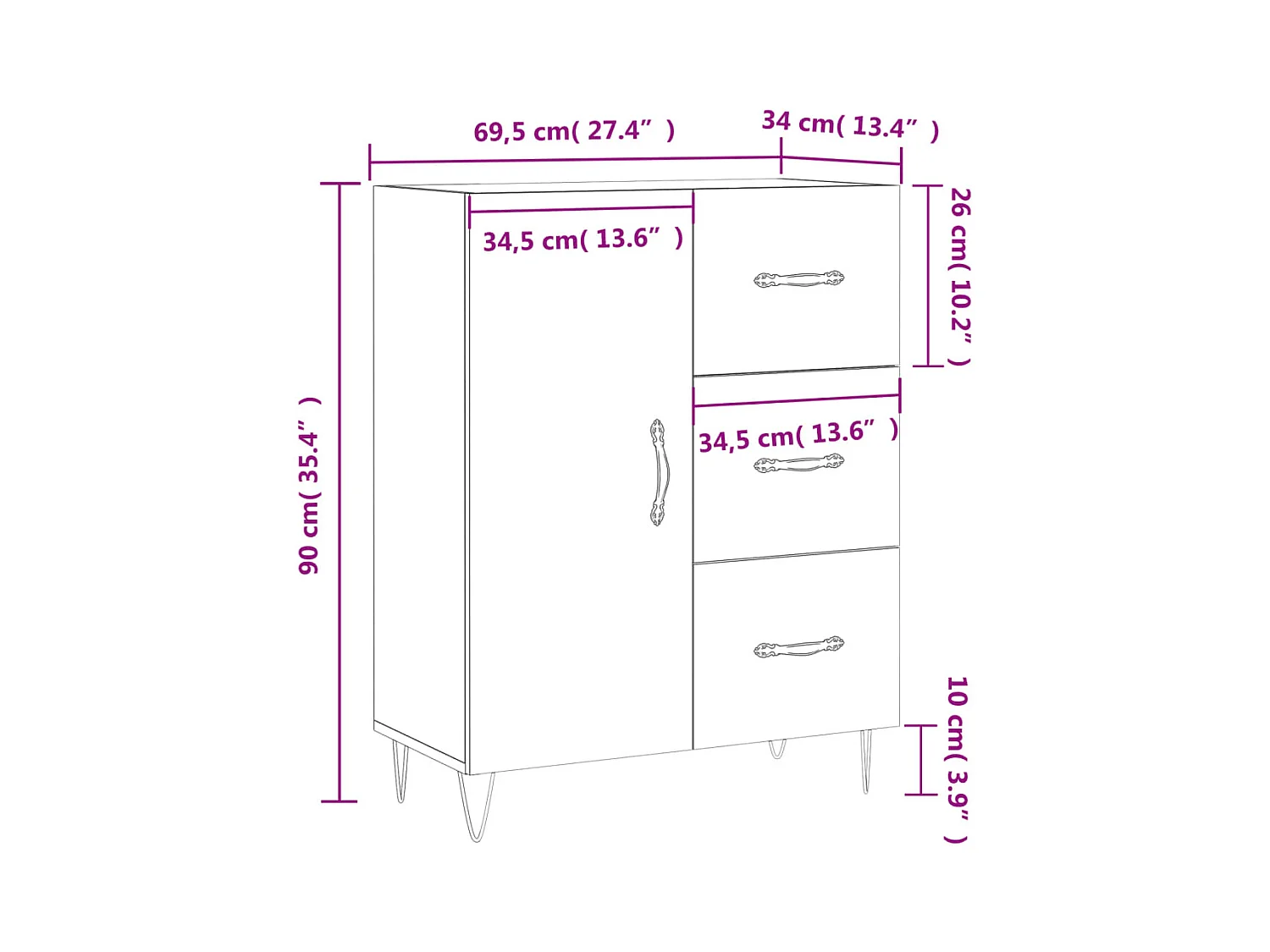 Sideboard Schwarz 69,5x34x90 cm Holzwerkstoff