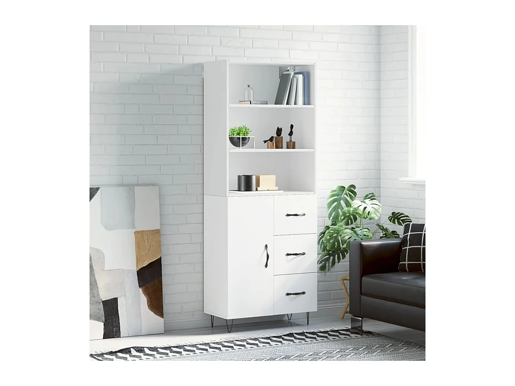 Credenza Bianca 69,5x34x180 cm in Legno Multistrato