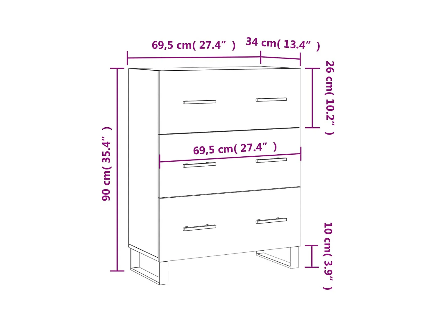 Buffet gris béton 69,5x34x90 cm bois d'ingénierie