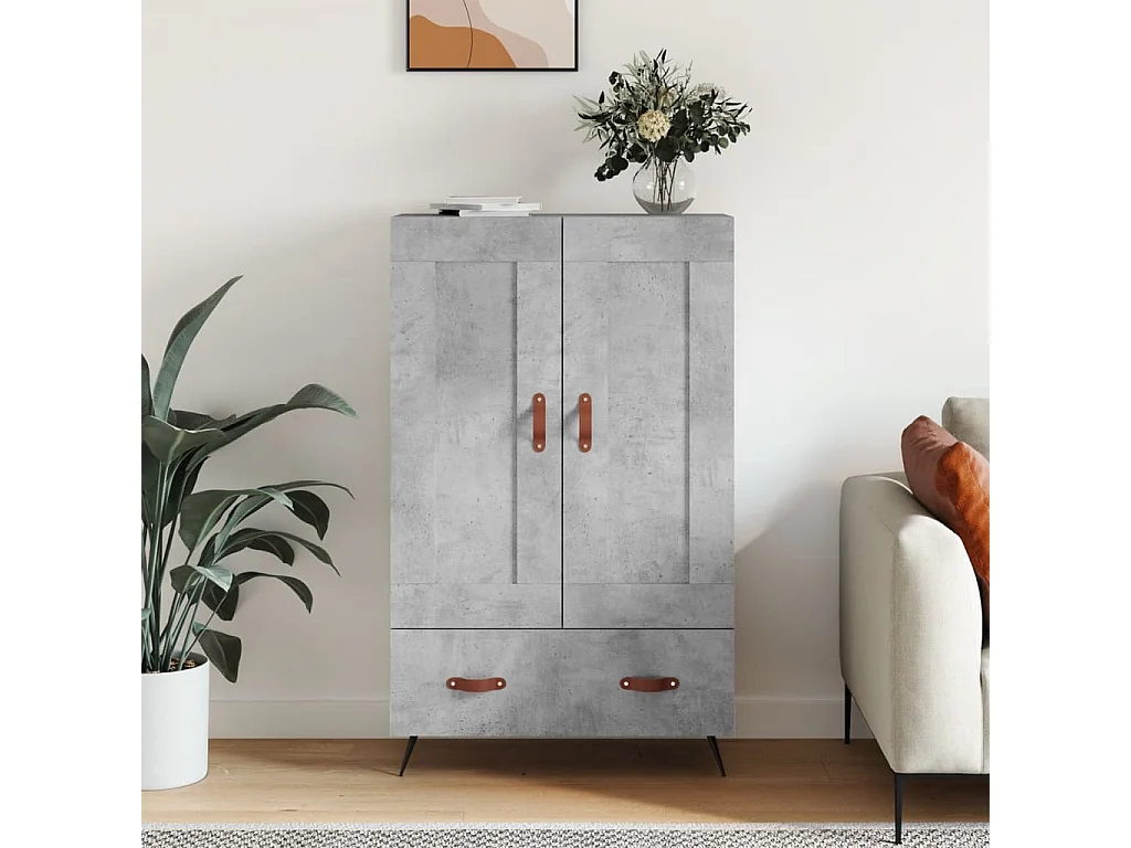 Buffet haut gris béton 69,5x31x115 cm bois d'ingénierie