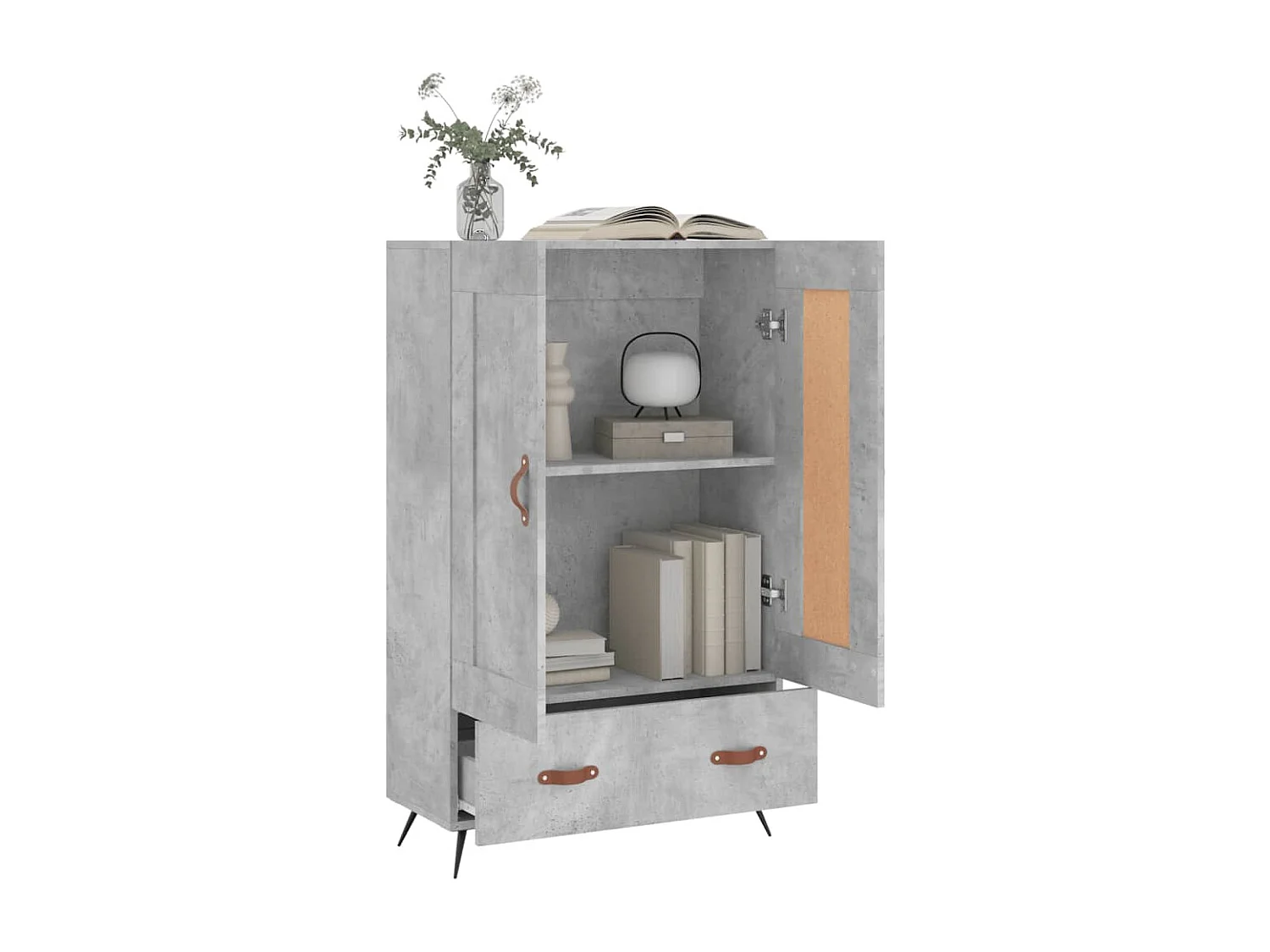 Buffet haut gris béton 69,5x31x115 cm bois d'ingénierie