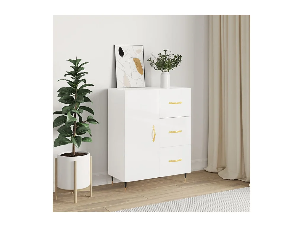 Dressoir 69,5x34x90 cm bewerkt hout hoogglans wit