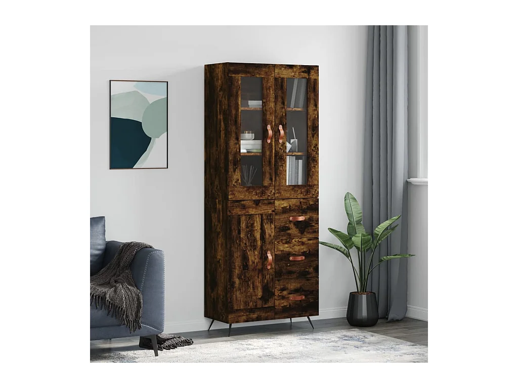 Buffet haut Chêne fumé 69,5x34x180 cm Bois d'ingénierie
