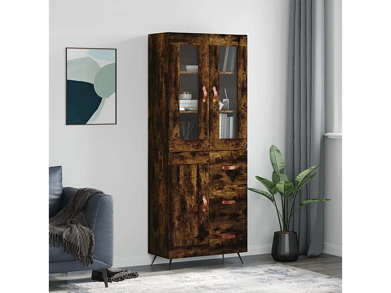 Hoge kast 69,5x34x180 cm bewerkt hout gerookt eikenkleurig