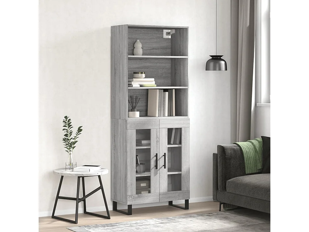 Hoge kast 69,5x34x180 cm bewerkt hout grijs sonoma eikenkleurig