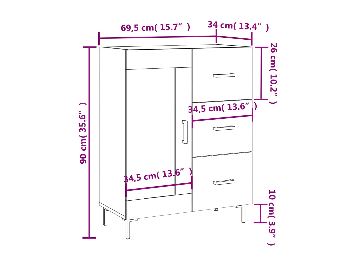 Aparador 69,5x34x90 cm derivados de madeira preto