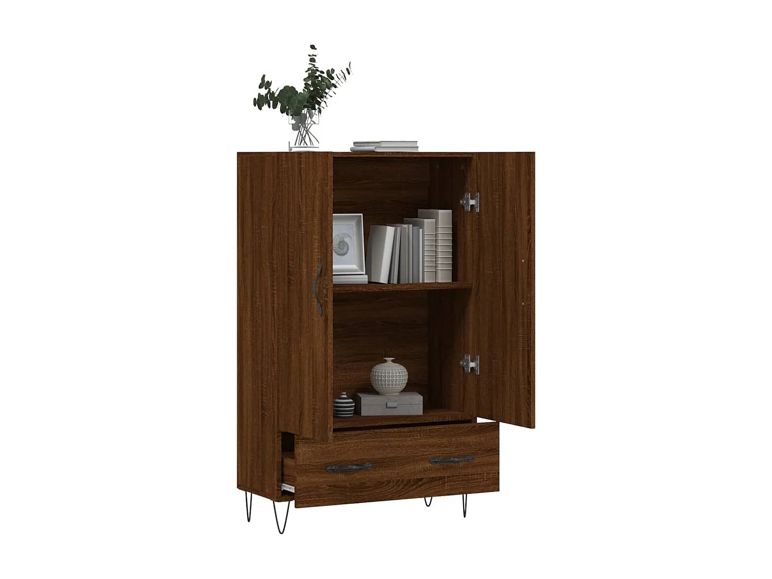 Buffet haut chêne marron 69,5x31x115 cm bois d'ingénierie