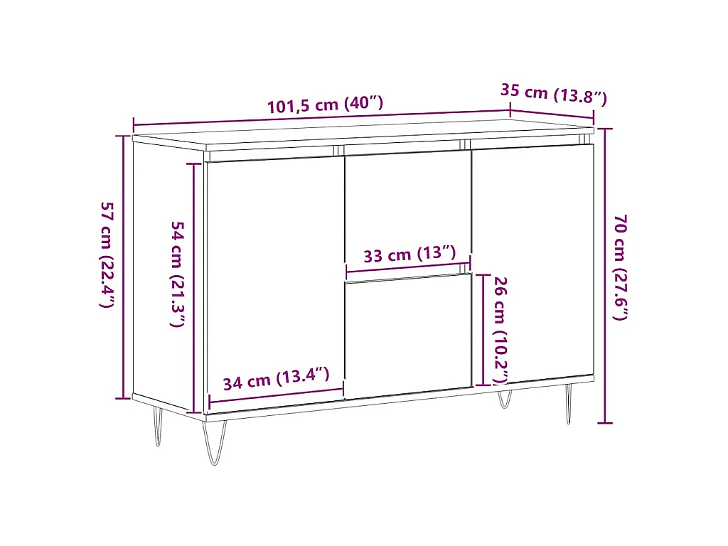 Buffet chêne sonoma 101,5x35x70 cm bois d'ingénierie