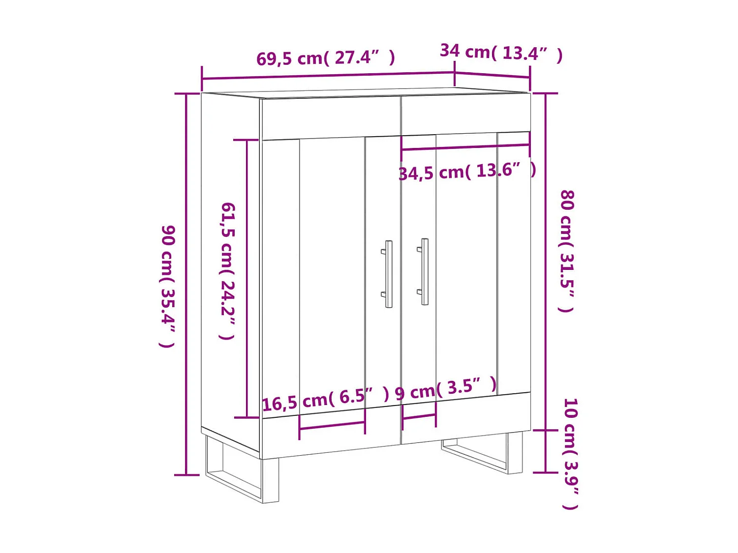Buffet chêne sonoma 69,5x34x90 cm bois d'ingénierie