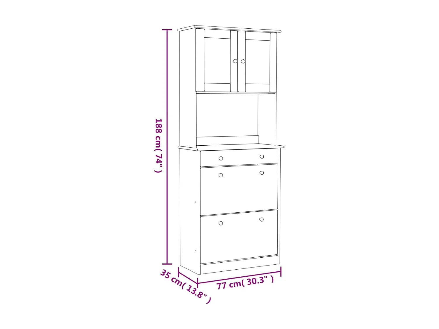 Buffet ALTA 77x35x188 cm bois massif de pin