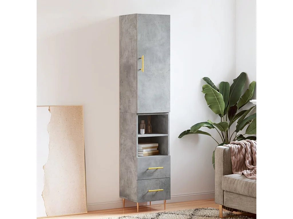 Highboard Betongrau 34,5x34x180 cm Holzwerkstoff