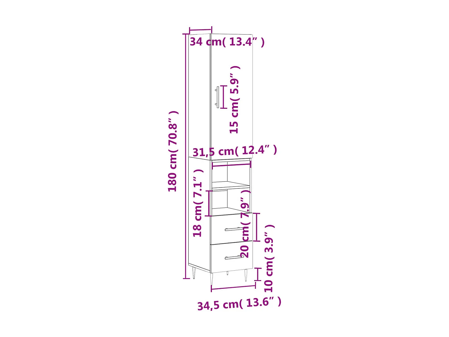 Highboard Betongrau 34,5x34x180 cm Holzwerkstoff