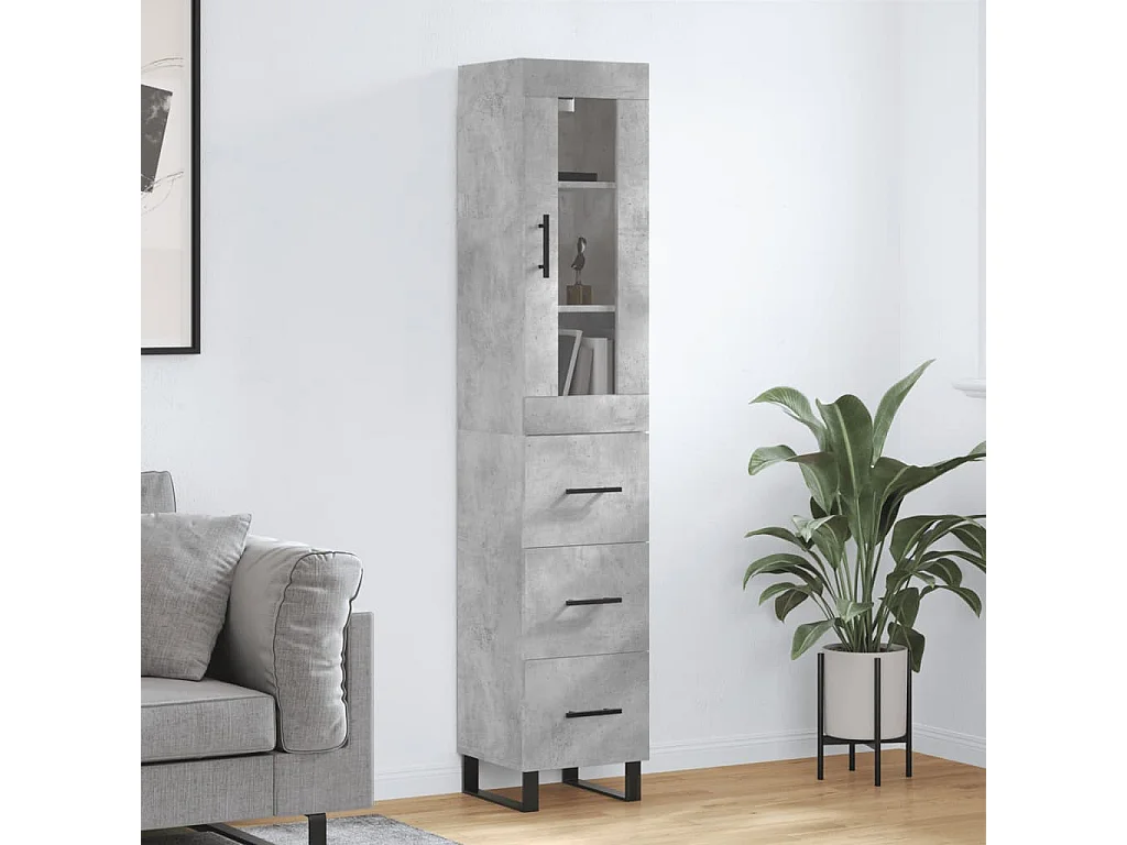 Credenza Grigio Cemento 34,5x34x180 cm in Legno Multistrato