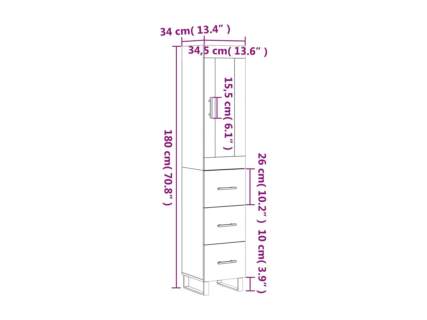 Buffet haut Gris béton 34,5x34x180 cm Bois d'ingénierie