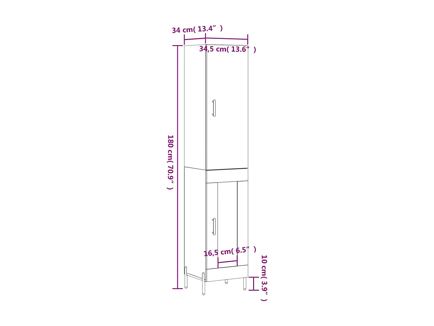 Buffet haut Blanc 34,5x34x180 cm Bois d'ingénierie