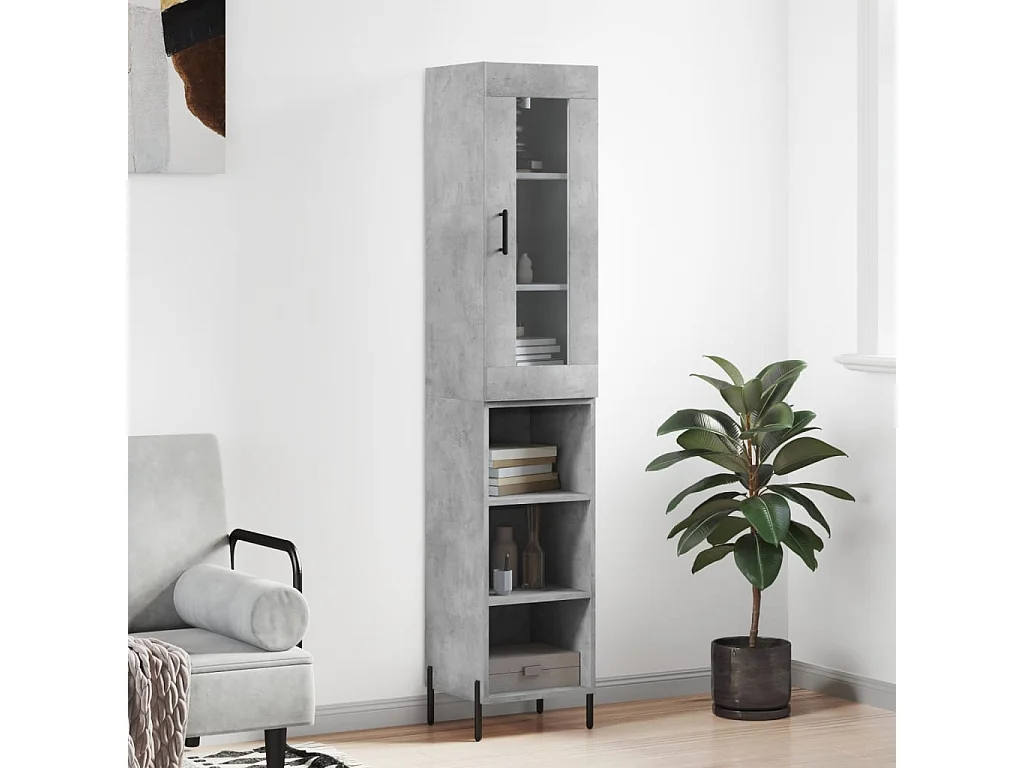 Buffet haut Gris béton 34,5x34x180 cm Bois d'ingénierie