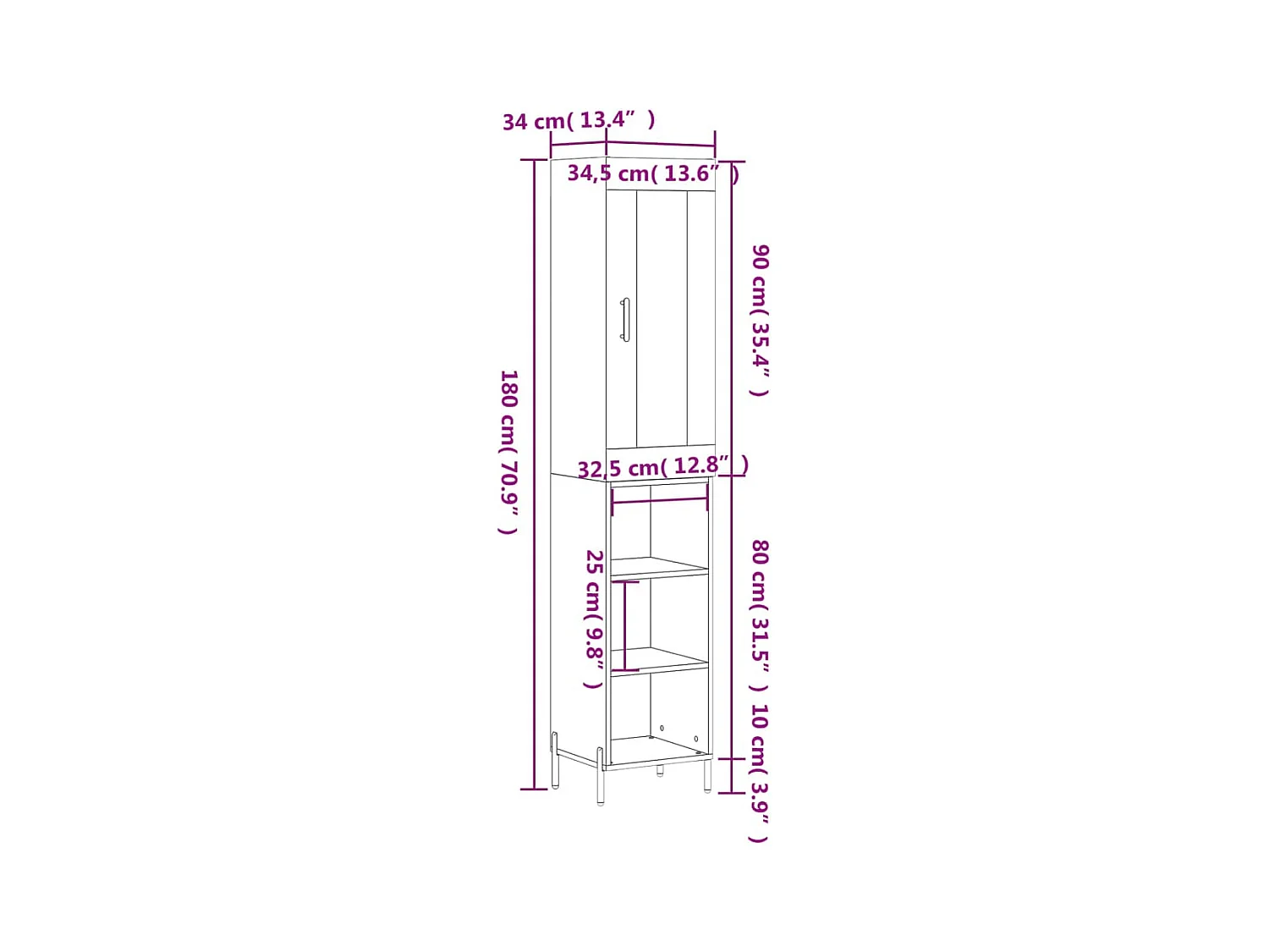 Highboard Betongrau 34,5x34x180 cm Holzwerkstoff
