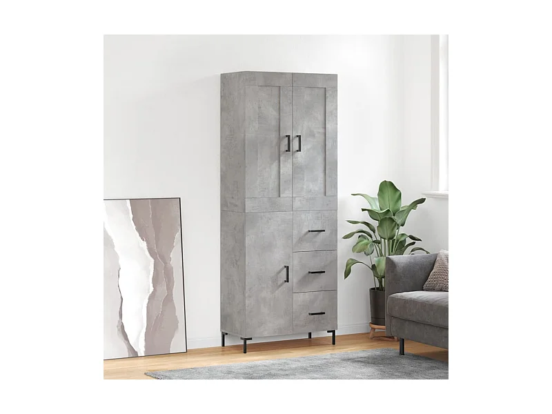 Buffet haut Gris béton 69,5x34x180 cm Bois d'ingénierie