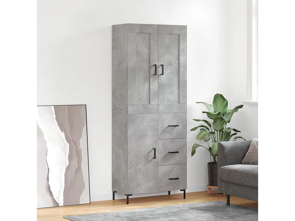 Buffet haut Gris béton 69,5x34x180 cm Bois d'ingénierie