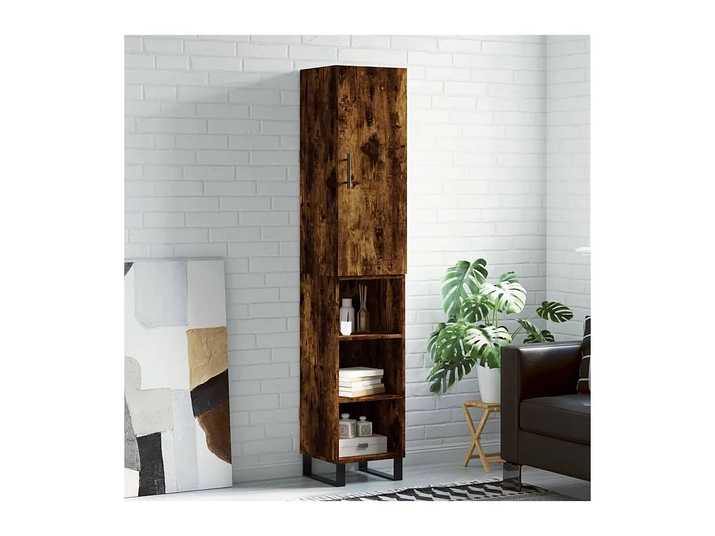 Buffet haut Chêne fumé 34,5x34x180 cm Bois d'ingénierie
