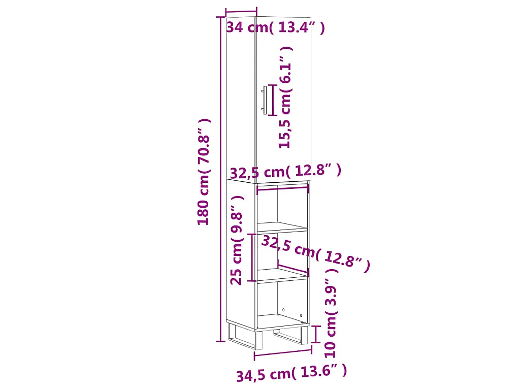 Buffet haut Chêne fumé 34,5x34x180 cm Bois d'ingénierie