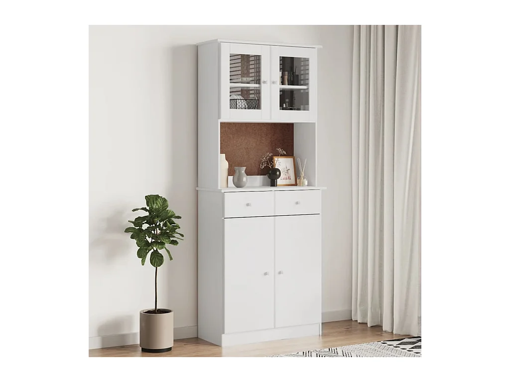 Credenza ALTA Bianca 77x35x188 cm in Legno Massello di Pino