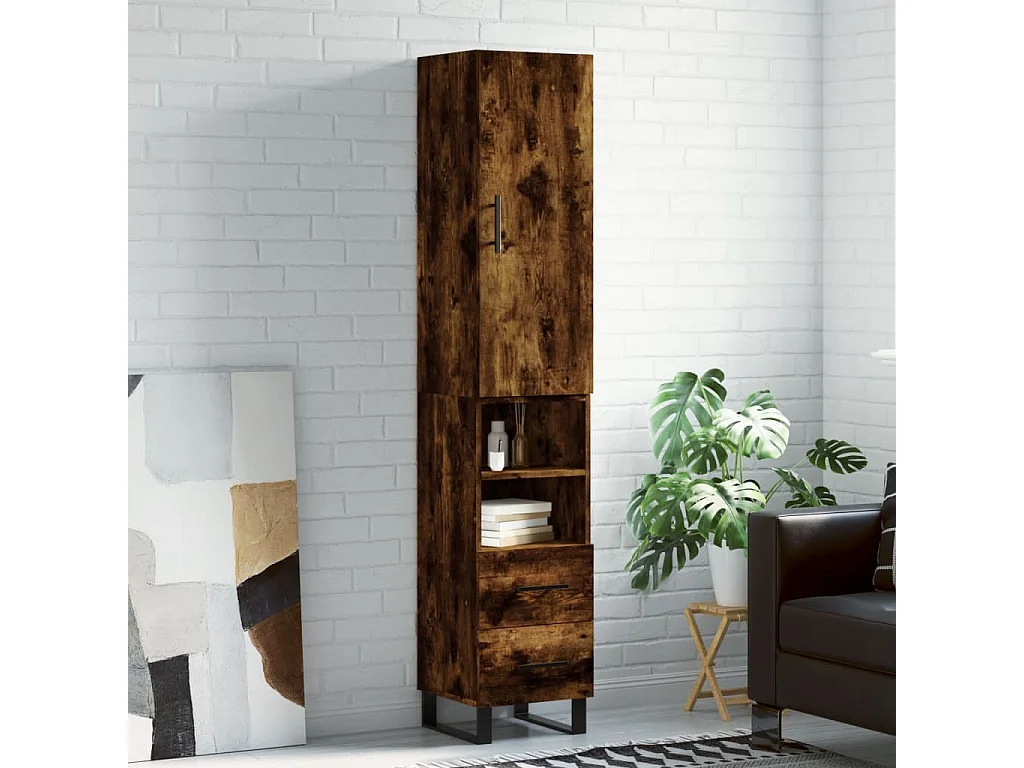 Armário alto 34,5x34x180cm madeira processada carvalho fumado