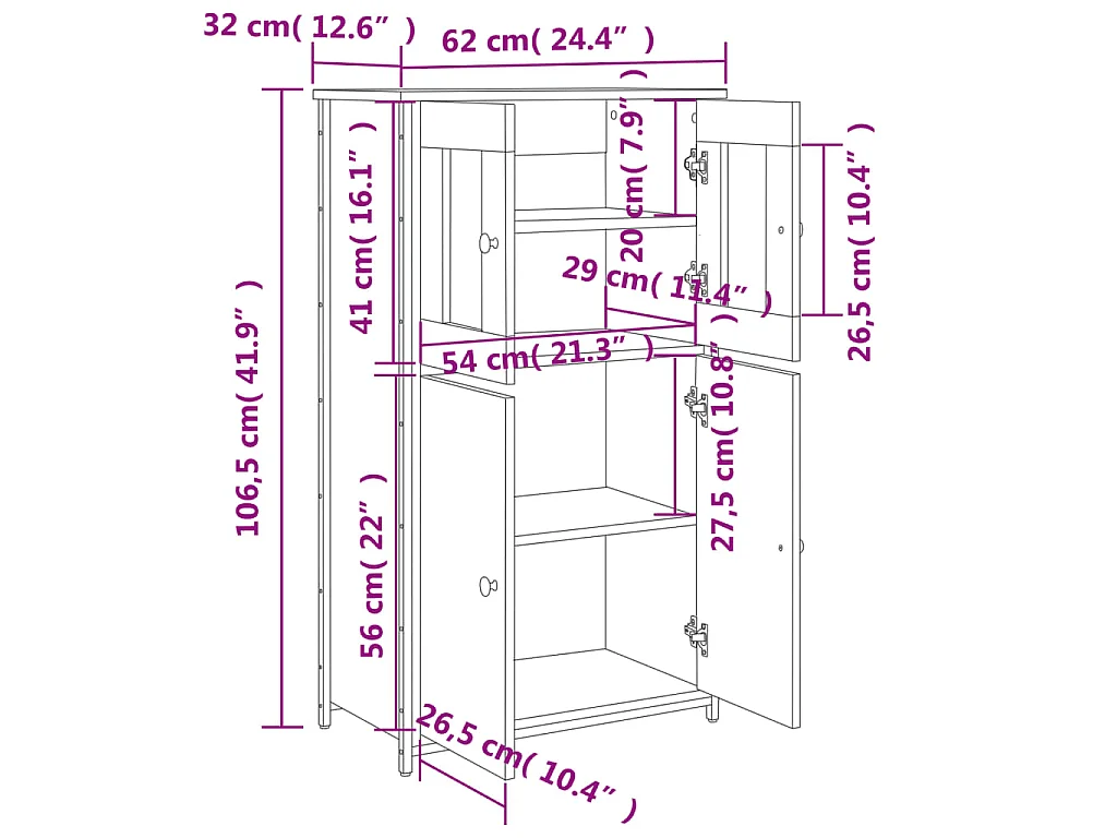 Buffet haut chêne fumé 62x32x106,5 cm bois d'ingénierie