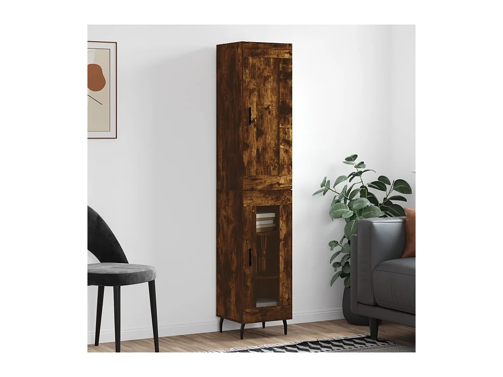Buffet haut Chêne fumé 34,5x34x180 cm Bois d'ingénierie