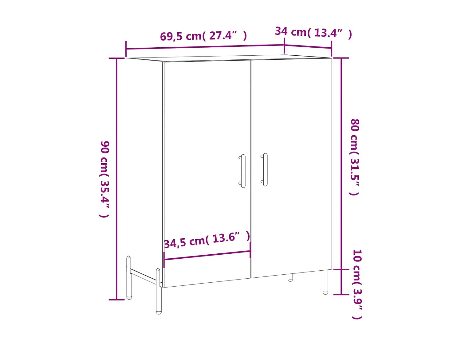 Buffet gris béton 69,5x34x90 cm bois d'ingénierie