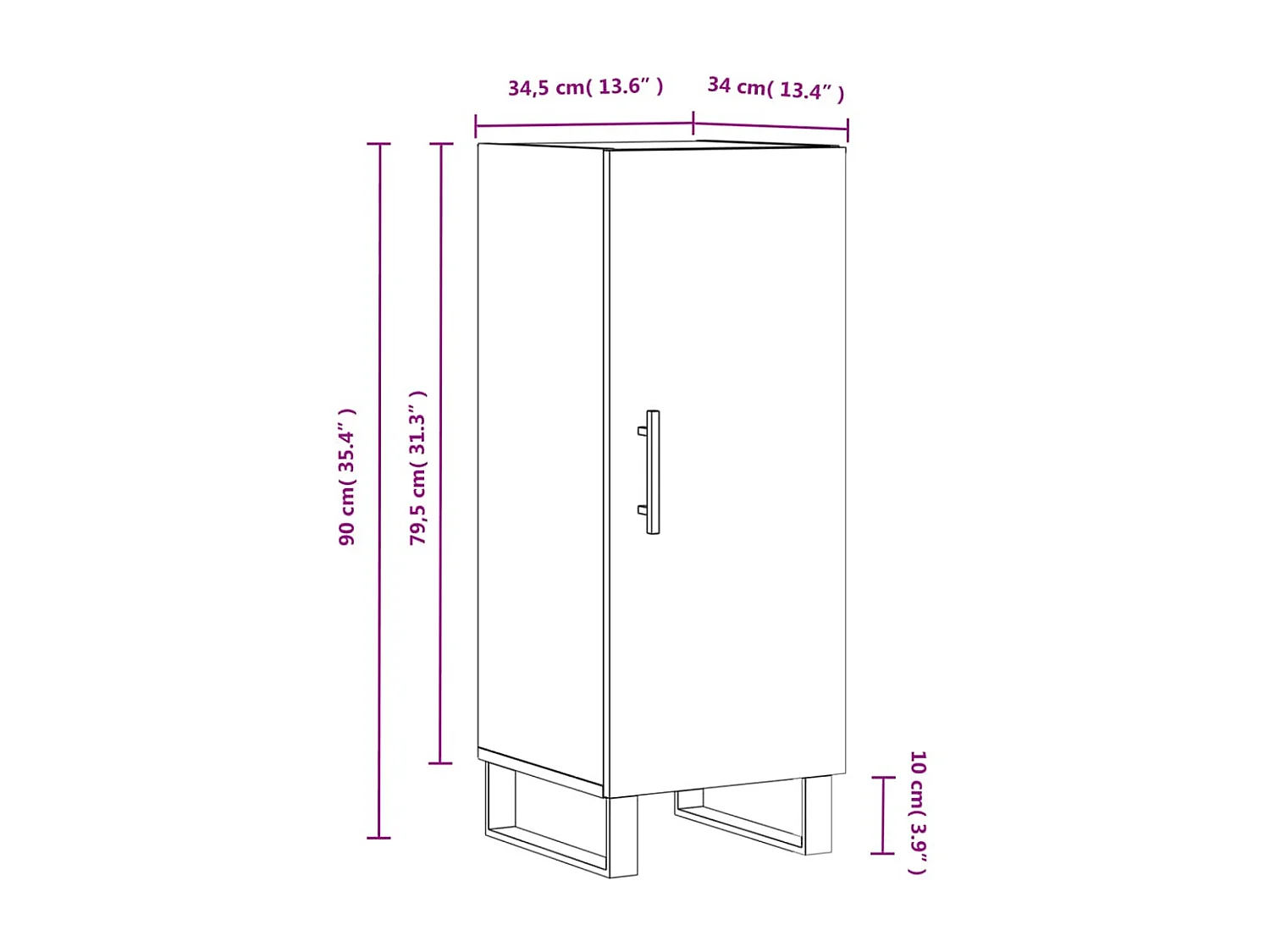 Buffet Gris béton 34,5x34x90 cm Bois d'ingénierie