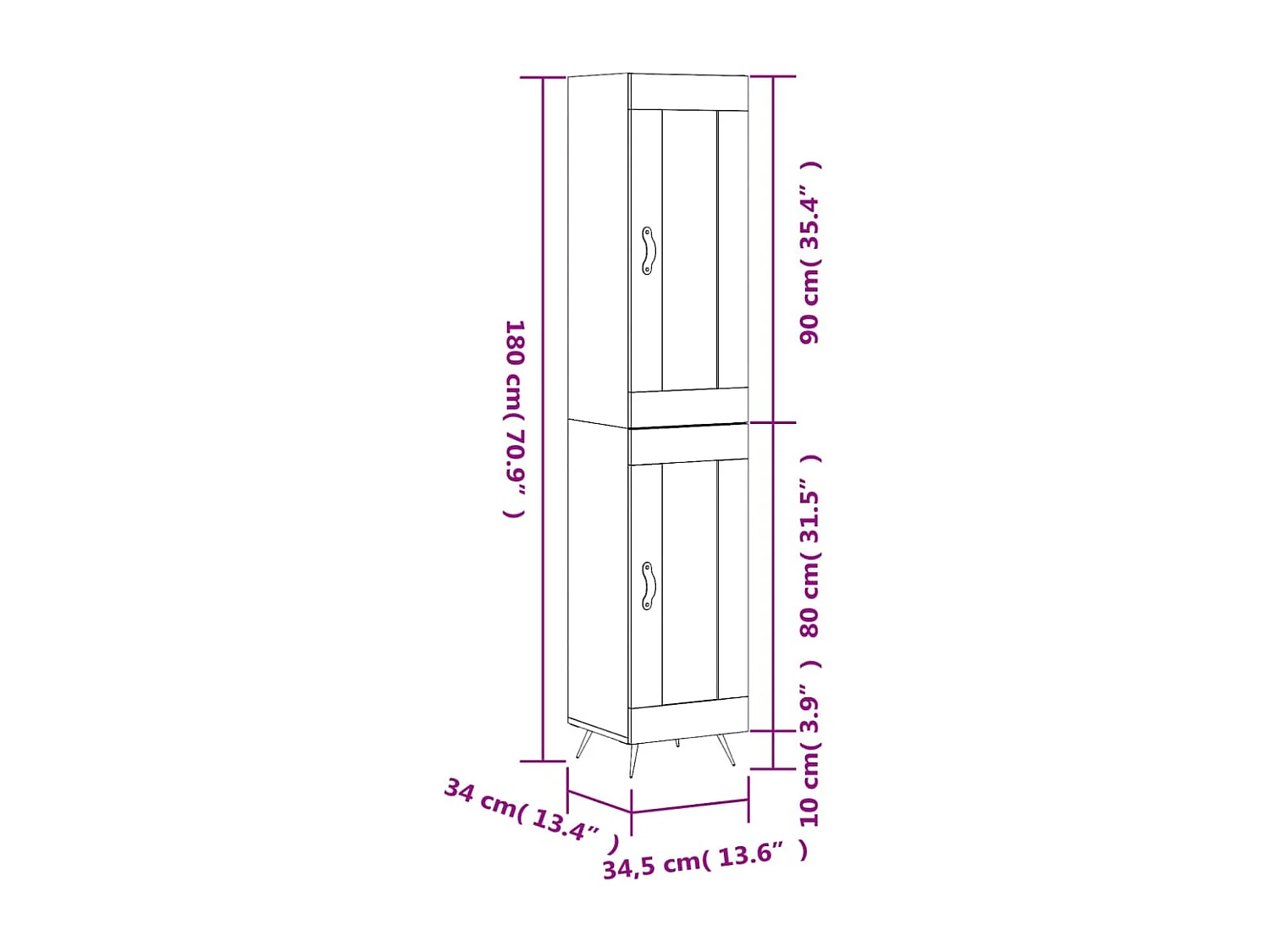 Buffet haut Blanc brillant 34,5x34x180 cm Bois d'ingénierie