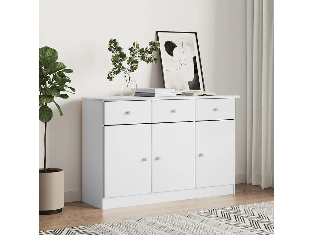 Sideboard ALTA Weiß 112x35x73 cm Massivholz Kiefer