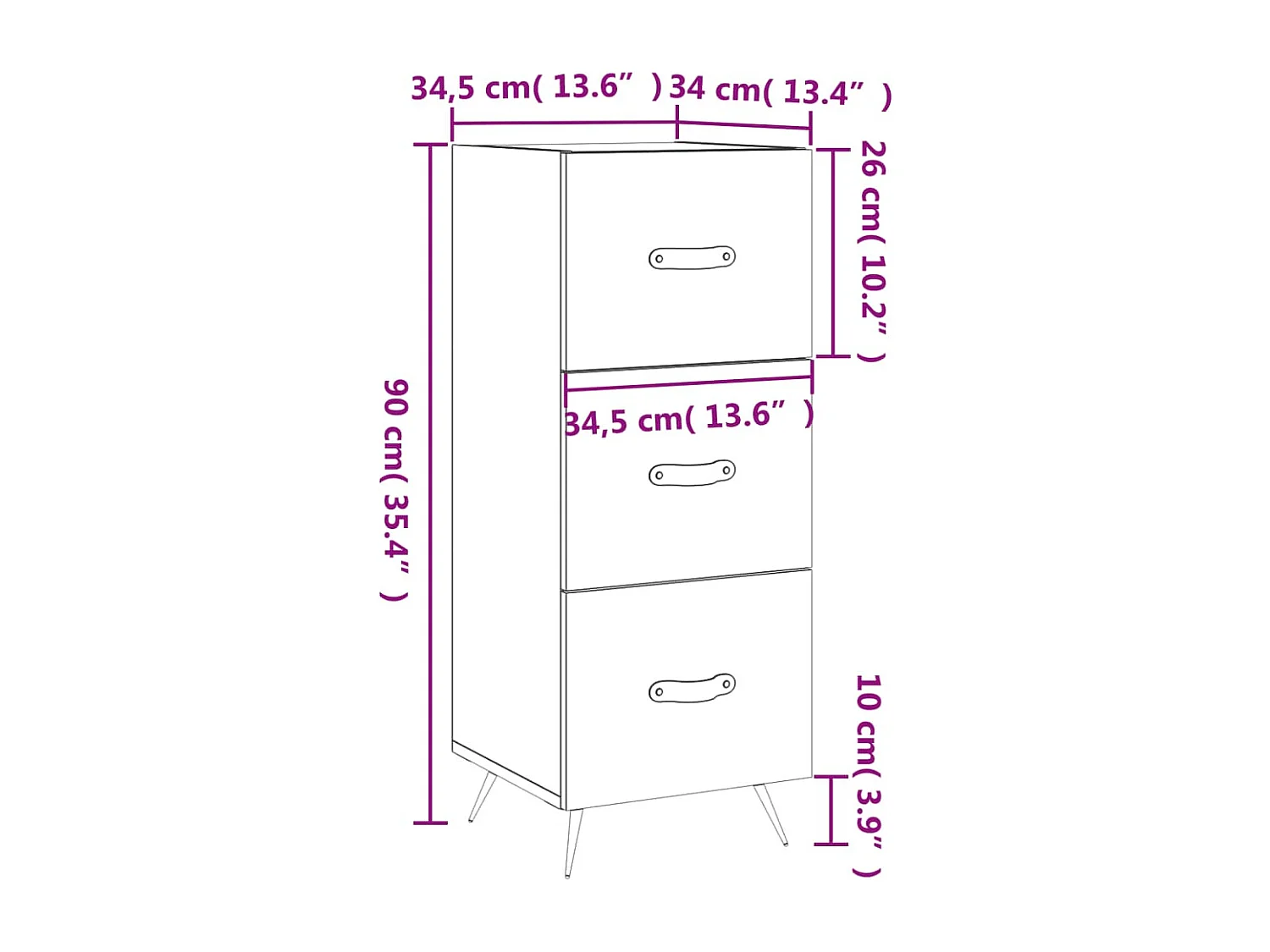 Dressoir 34,5x34x90 cm bewerkt hout grijs sonoma eikenkleurig