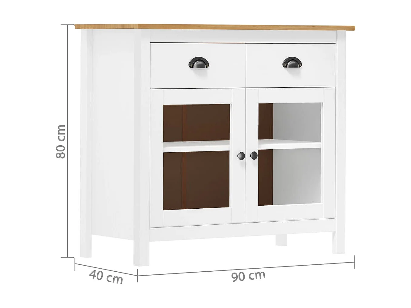 Buffet Hill Blanc 90x40x80 cm Bois de pin solide