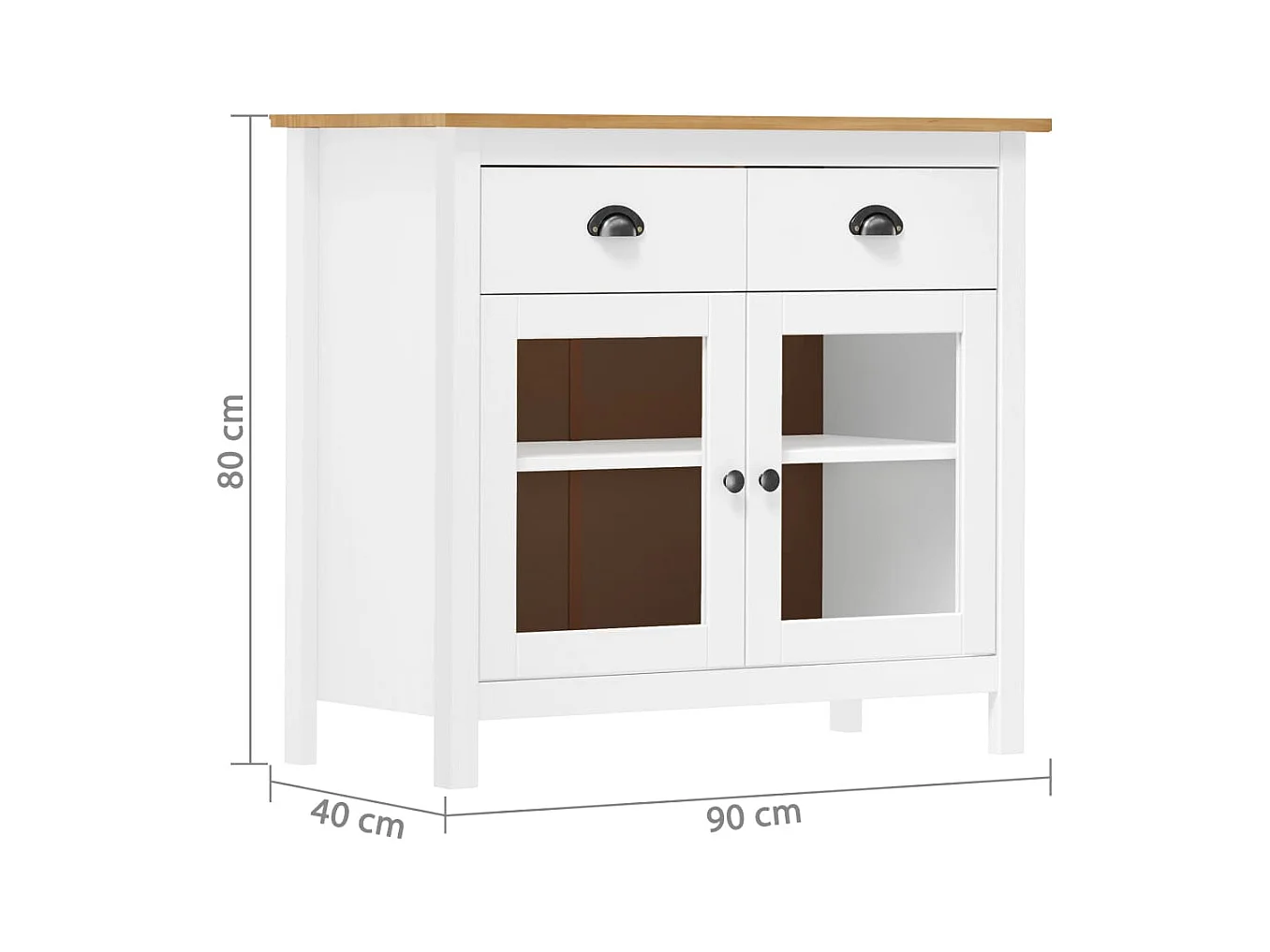 Buffet Hill Blanc 90x40x80 cm Bois de pin solide