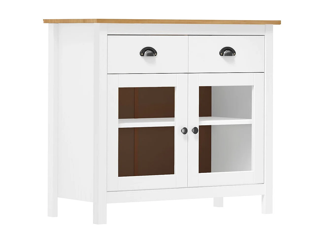 Credenza Hill Bianca 90x40x80 cm in Legno Massello di Pino