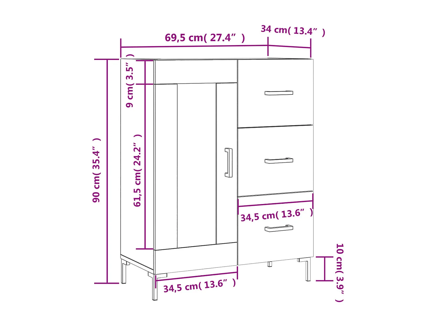 Credenza Grigio Sonoma 69,5x34x90 cm in Legno Multistrato
