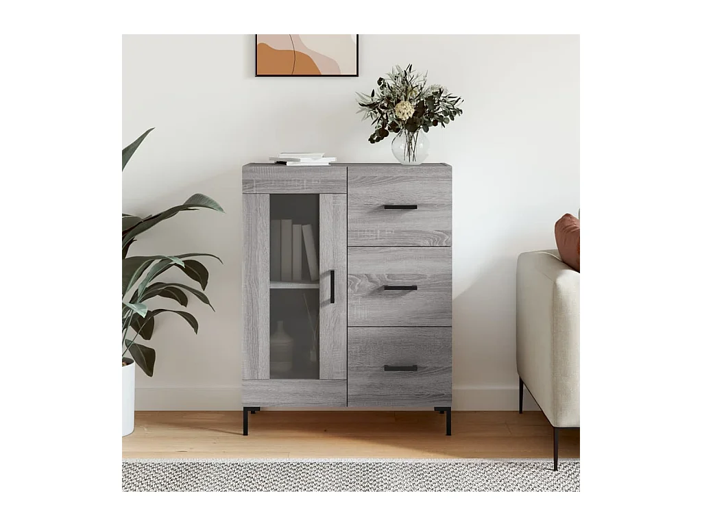 Dressoir 69,5x34x90 cm bewerkt hout grijs sonoma eikenkleurig